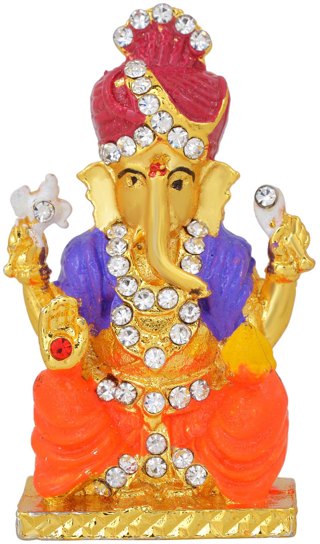 

Memoir Brass Colourful Marwari Ganesh Ganpati Stand Idol Home Decor