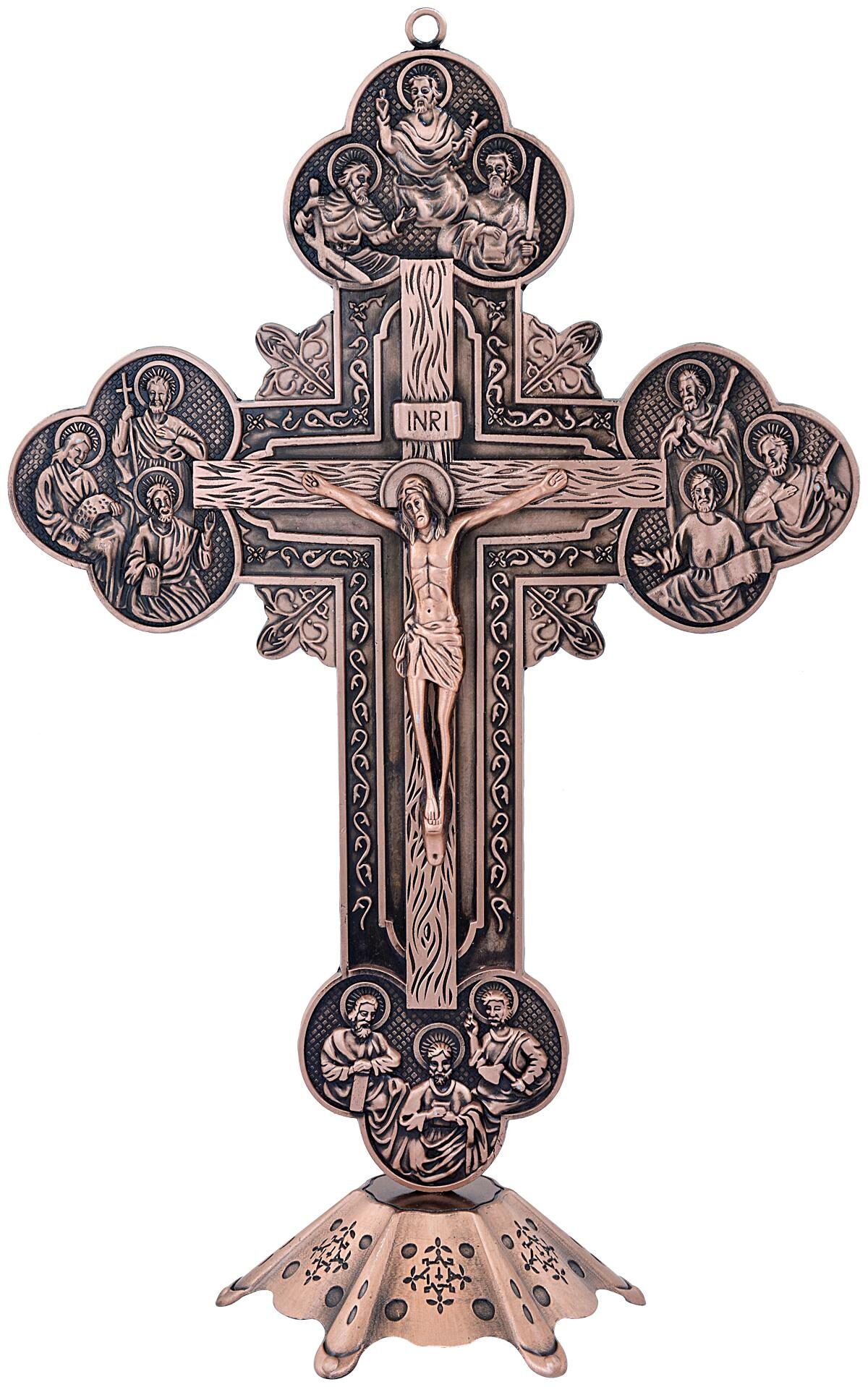 

Memoir Copper Vintage Polish Finish Big Size Jesus Christian Cross Crucifix Stand Home Decor Puja Article Christ