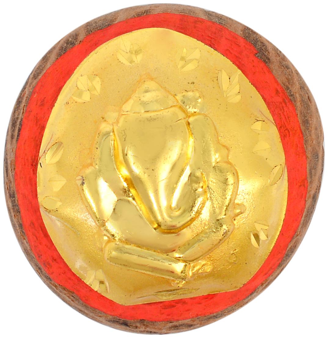 

Memoir Ganpati Ganesh Sitting Image 24T Gold Covered Plate Infused On Genuine Supari (Betel)