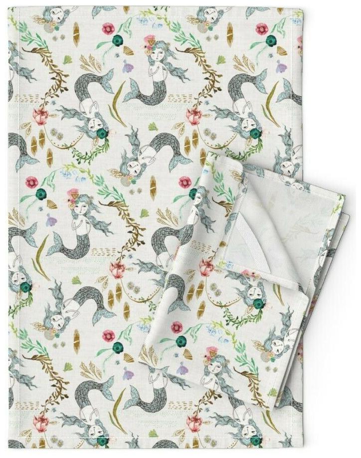 

Mermaid Whimsical Bohemian Floral Linen Cotton Tea Towels by Roostery Set of 2