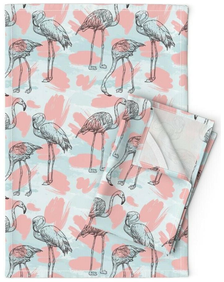 

Miami Pink And Blue Flamingos Linen Cotton Tea Towels by Roostery Set of 2