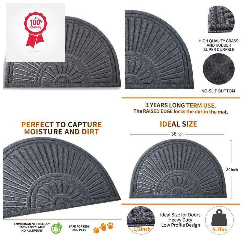 

Mibao Half Round Door Mat Non-Slip Welcome Entrance Way Rug Durable Low-Profil