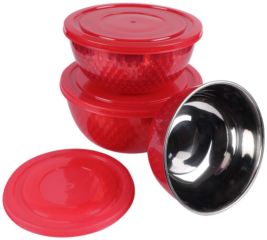 

Microwave Safe Stainless Steel Diamond Euro Bowl (Red)