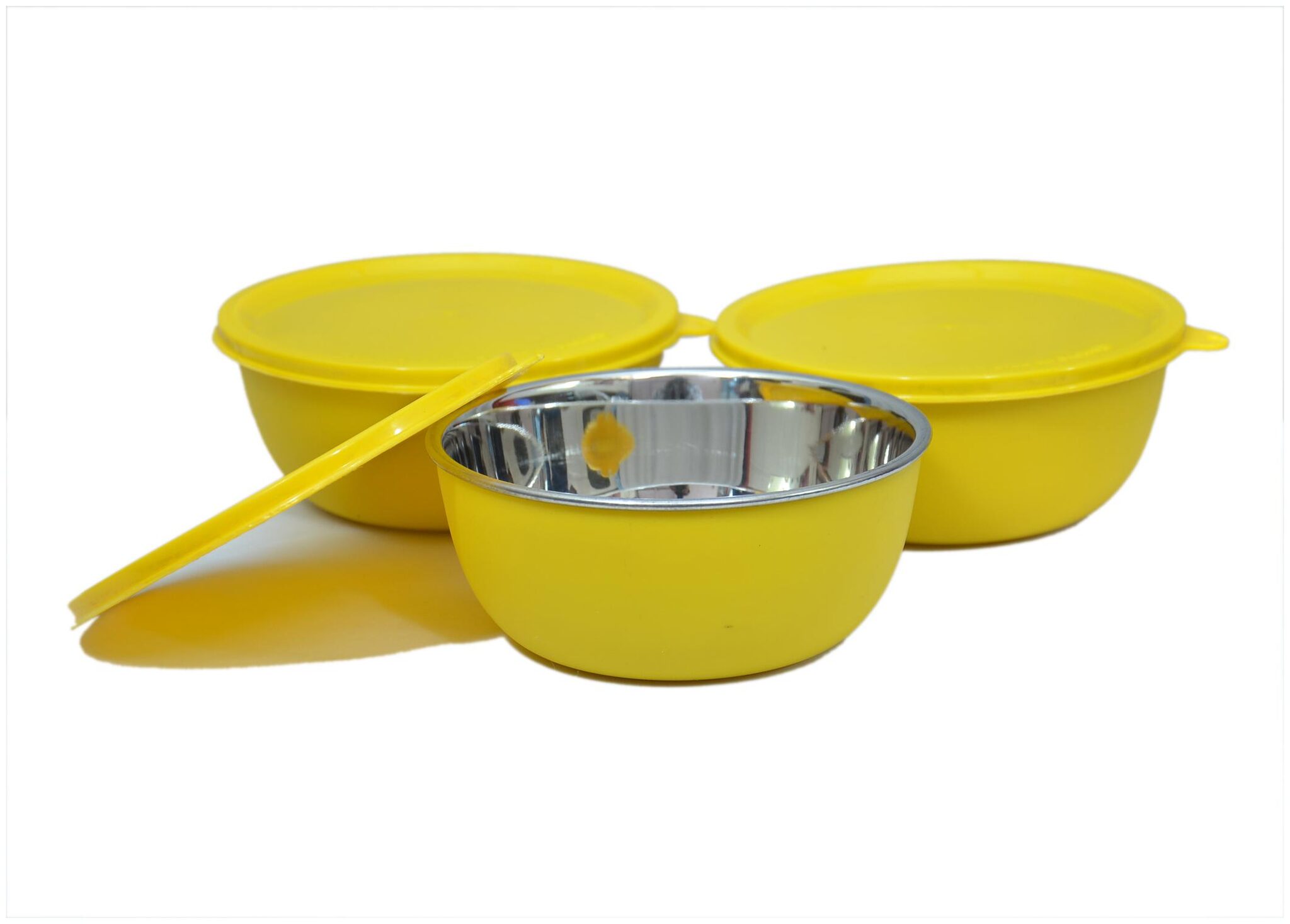

Microwave Safe Stainless Steel Plastic Coated Yellow Bowl(Set of 3)-13 cm Each