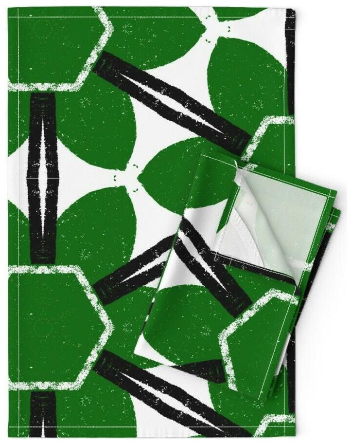 

Mid Century Bold Retro Mod Geo Linen Cotton Tea Towels by Roostery Set of 2