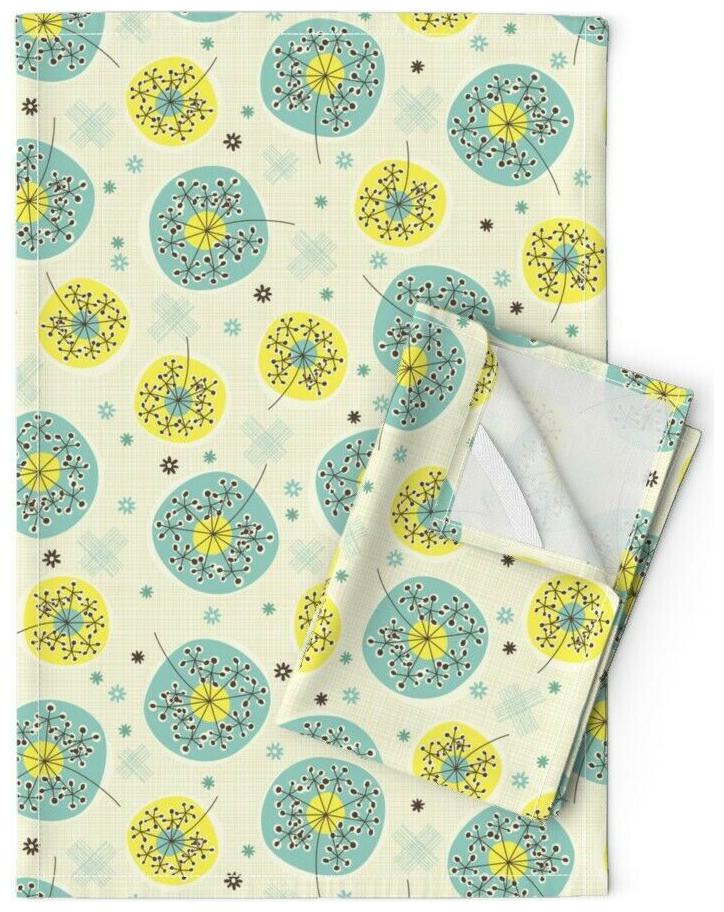 

Mid Century Modern Floral Vintage Linen Cotton Tea Towels by Roostery Set of 2