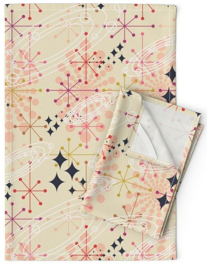 

Mid Century Mod Cosmic Voyage Stars Linen Cotton Tea Towels by Roostery Set of 2