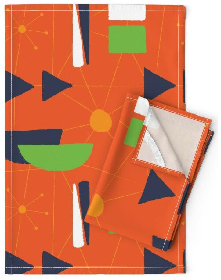 

Mid Century Retro Geometric Modern Linen Cotton Tea Towels by Roostery Set of 2