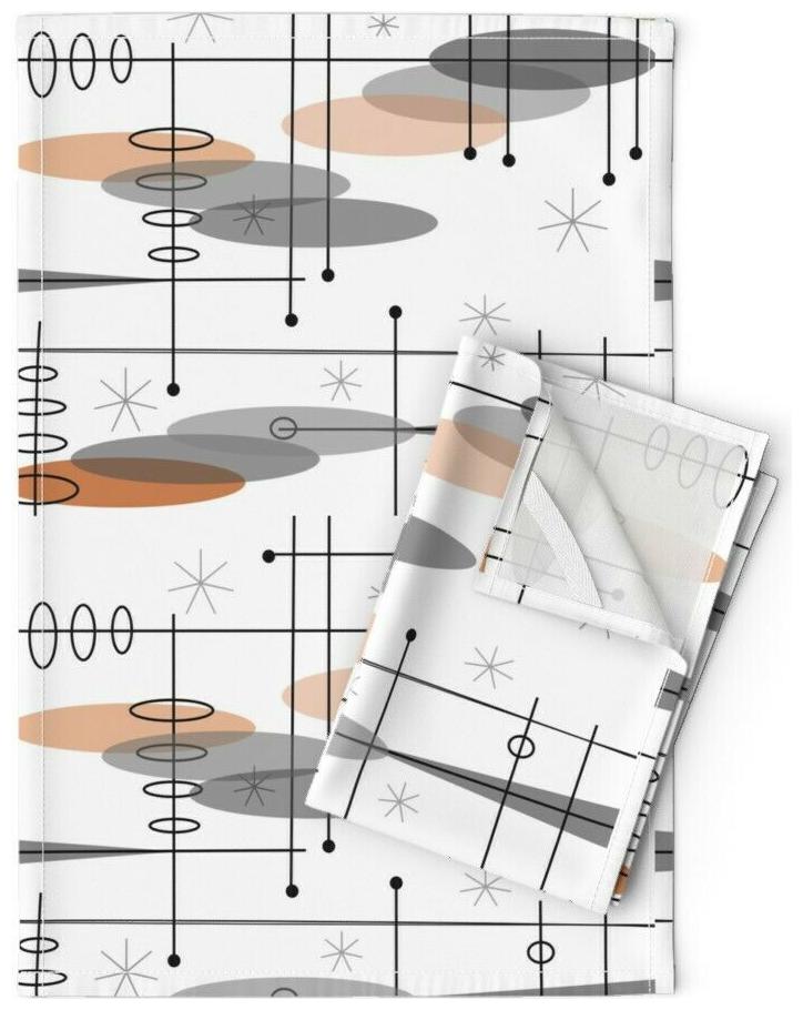 

Mid Century Modern Midcentury Space Linen Cotton Tea Towels by Roostery Set of 2
