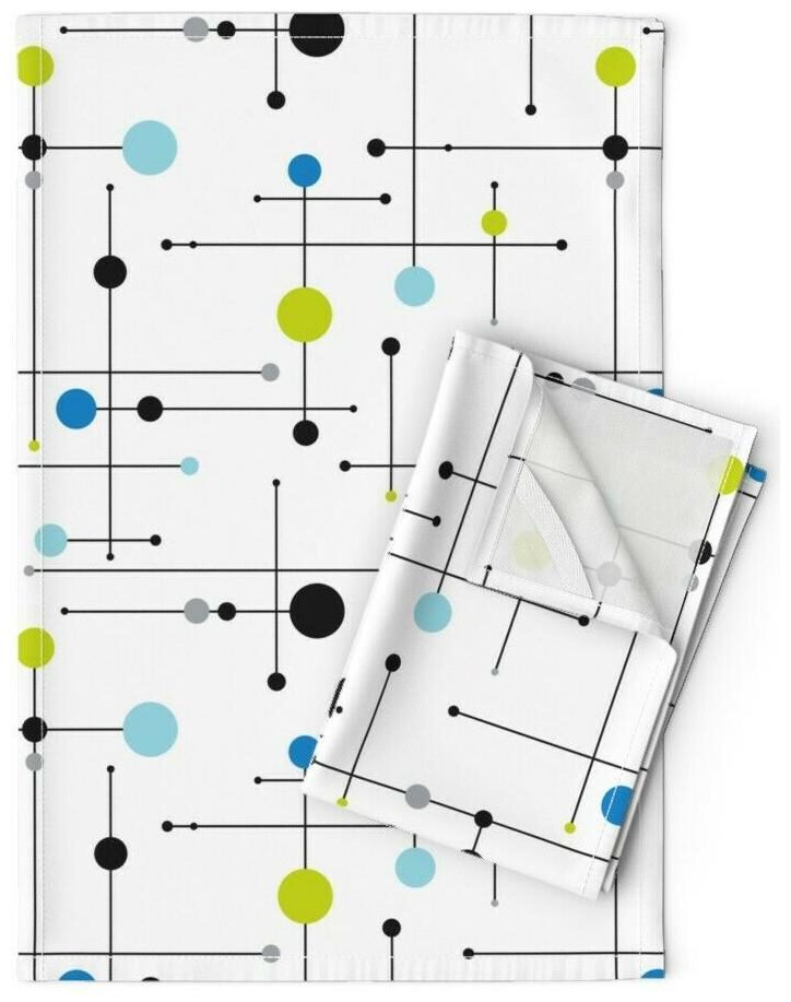 

Mid Century Modern Lines Dots Linen Cotton Tea Towels by Roostery Set of 2