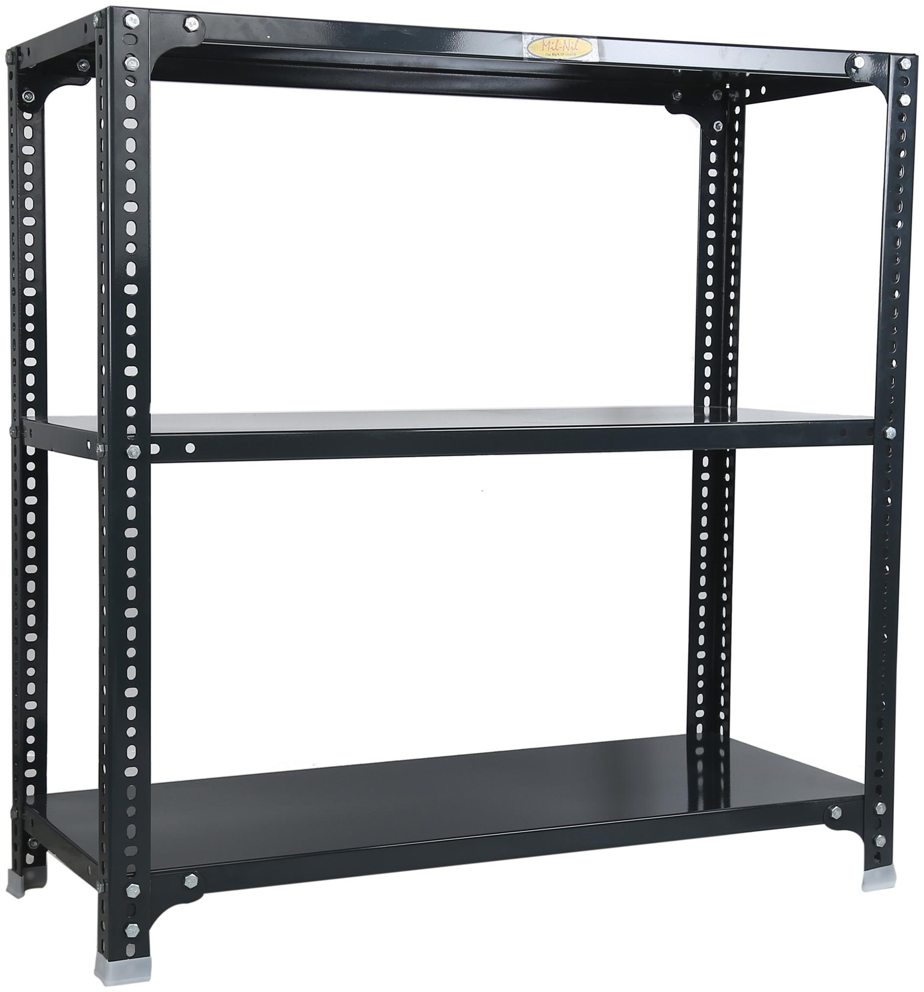 

Mil-Nil Prime CRC Sheet 3 Shelf Multipurpose Slotted Angle Rack 36 x 36 x 15 Inch 22 Gauge (Grey)