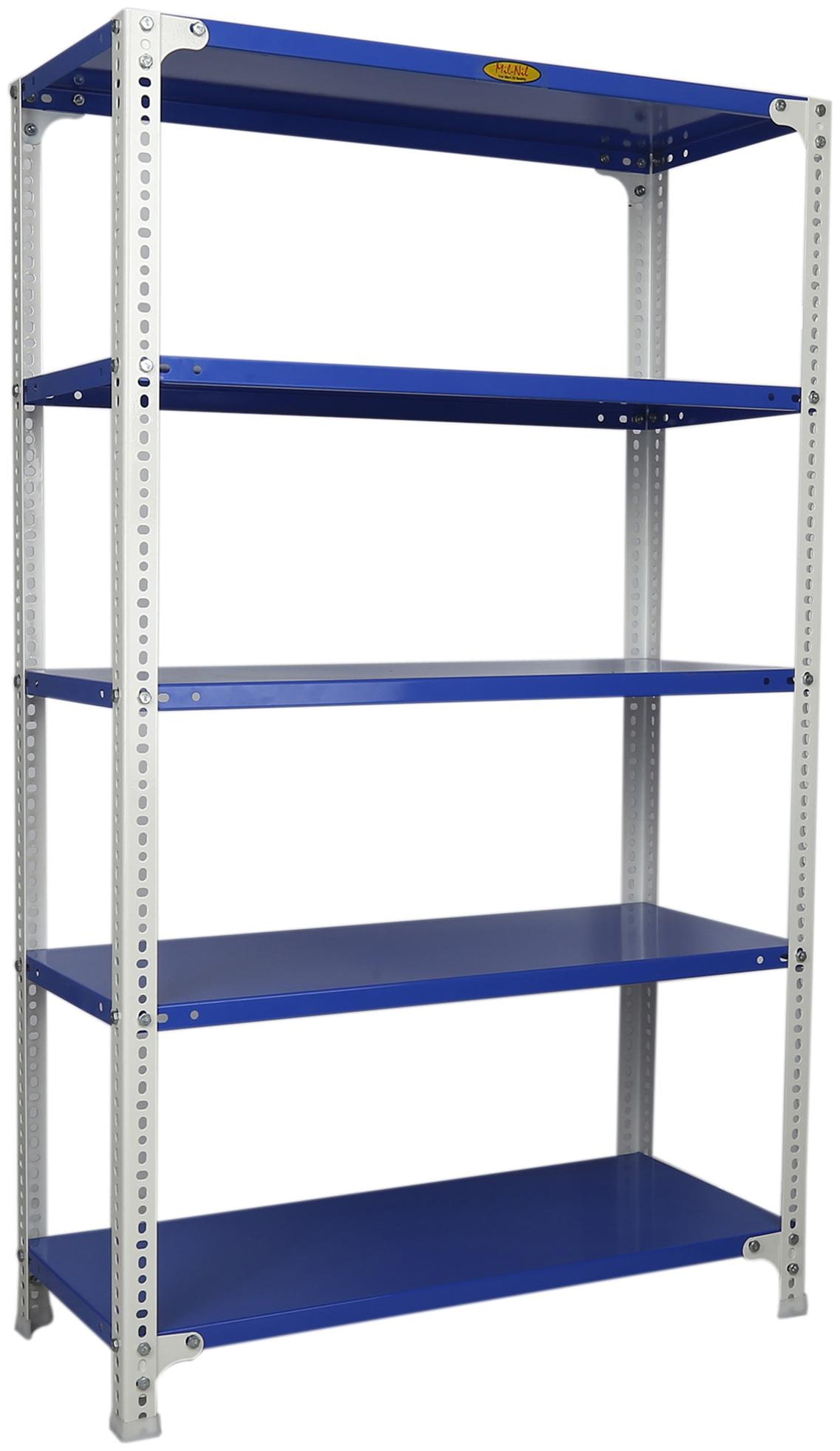 

Mil-Nil Prime CRC Sheet 5 Shelf Multipurpose Slotted Angle Rack 60 x 36 x 15 Inch 24 Gauge (Blue-White) Powder Coating