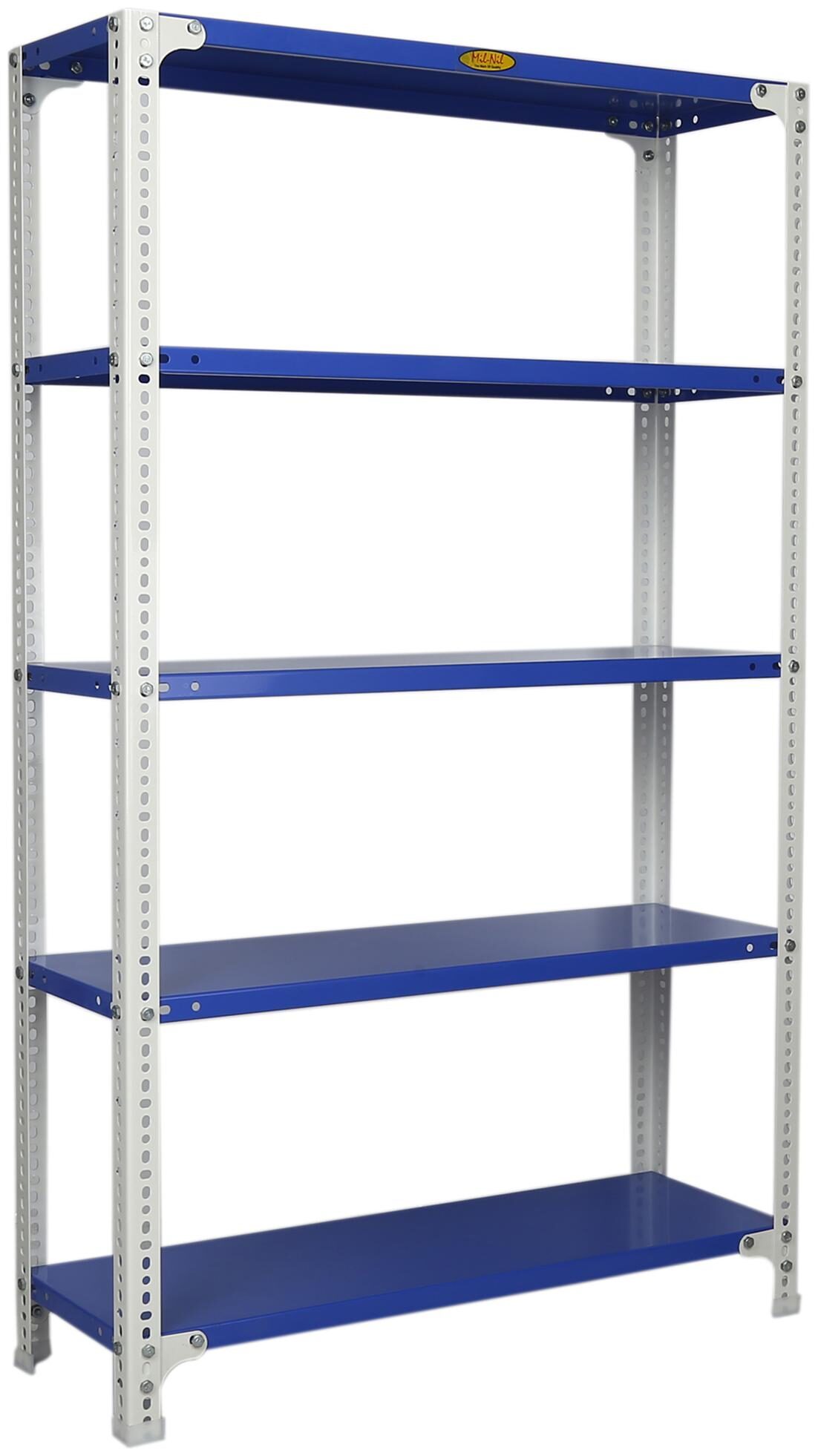 

Mil-Nil Prime CRC Sheet 5 Shelf Multipurpose Slotted Angle Rack 60 x 36 x 12 Inch 18 Gauge (Blue-White) Powder Coating