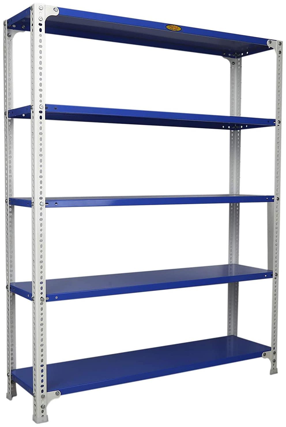 

Mil-Nil Prime CRC Sheet 4 Shelf Multipurpose Slotted Angle Rack 60 x 47 x 12 Inch 20 Gauge (Blue-White) Powder Coating