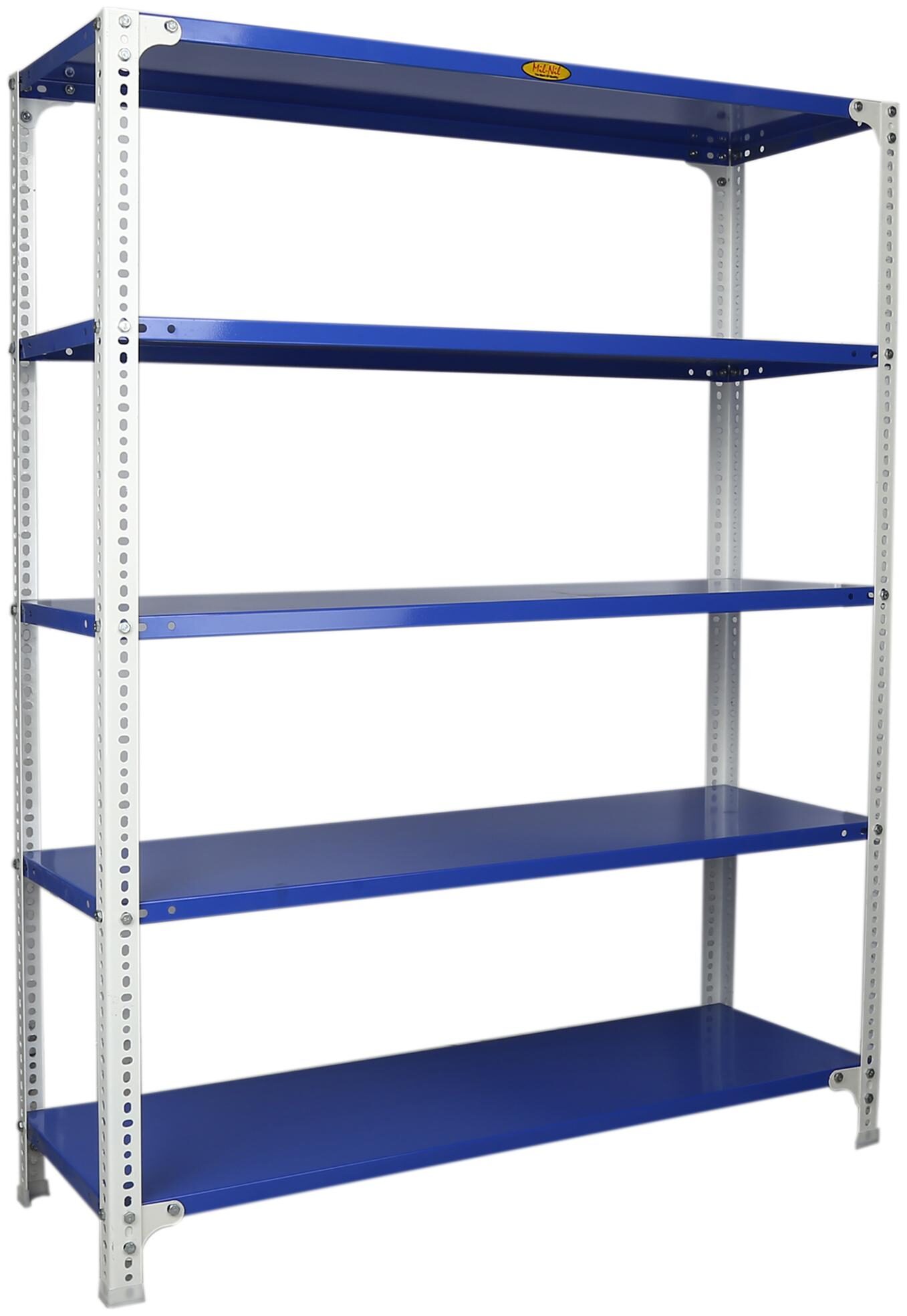 

Mil-Nil Prime CRC Sheet 5 Shelf Multipurpose Slotted Angle Rack 60 x 47 x 15 Inch 18 Gauge (Blue-White) Powder Coating