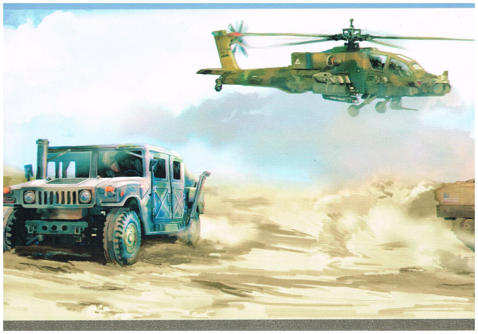 MILITARY CAMOUFLAGE TANK HELICOPTER DESERT SAND 8 /" WIDE Wallpaper bordeR Wall