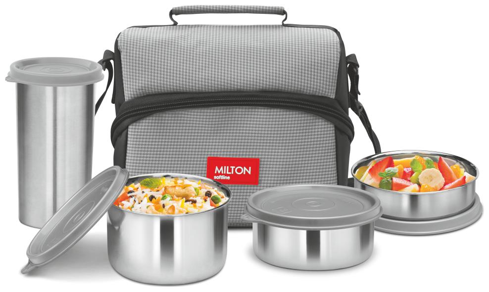 

Milton Diet Combo Stainless Steel Lunch Pack With 3 Container And Tumbler Glass With Bag