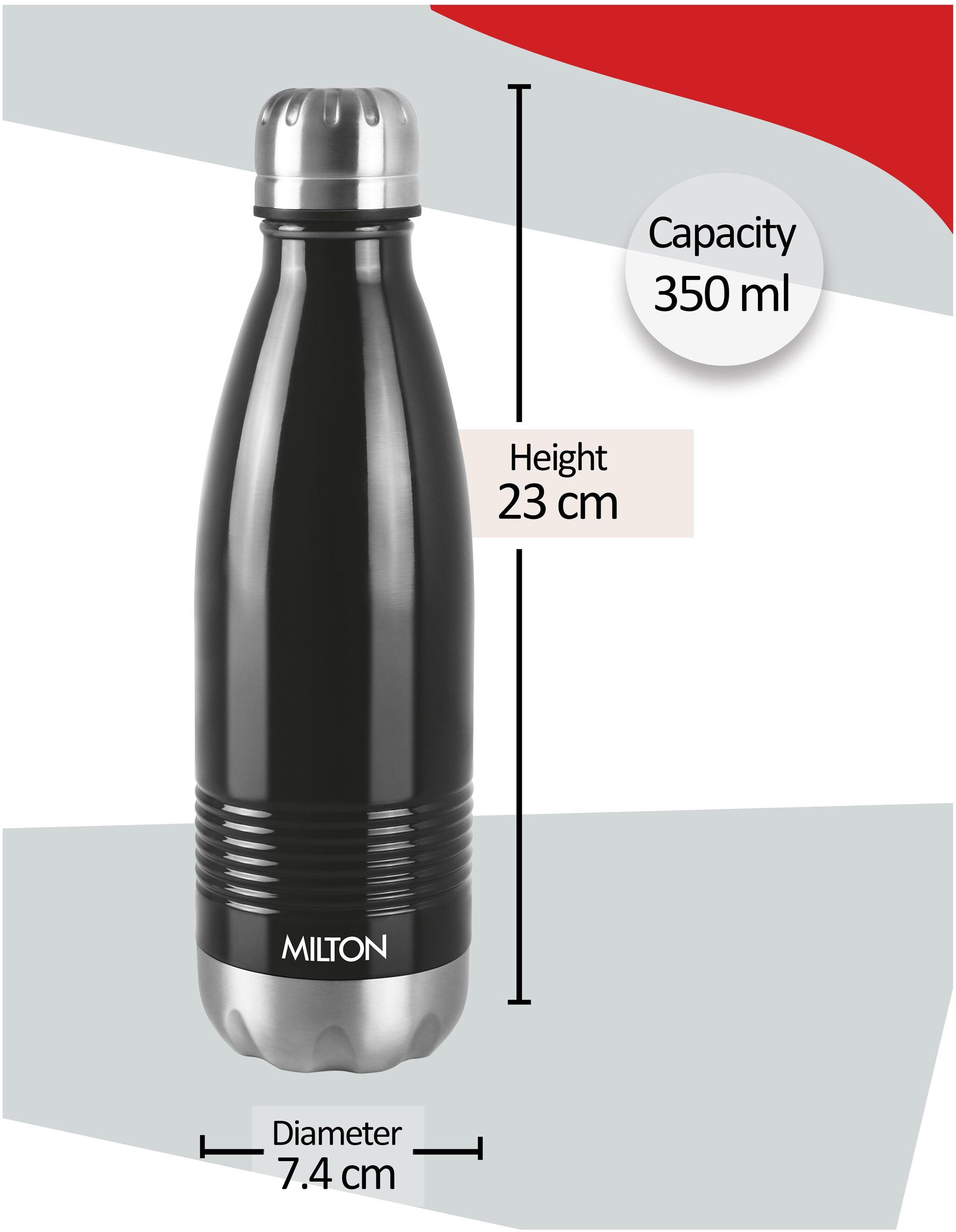 

Milton Duo Dlx Thermosteel 24 Hours Hot or Cold Water Bottle 350 ml Black