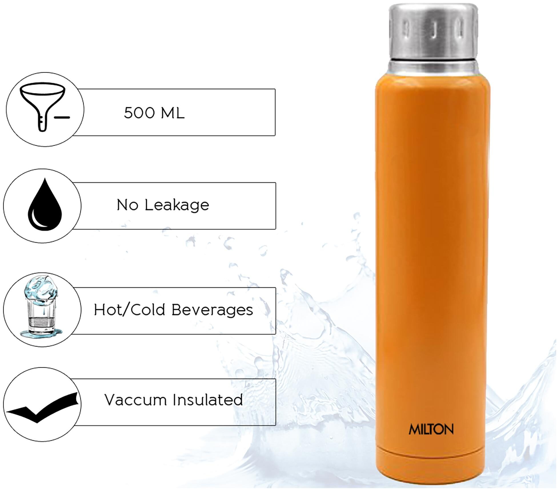 

Milton Thermosteel Elfin Thermosteel 500 ml Orange Bottle Flask