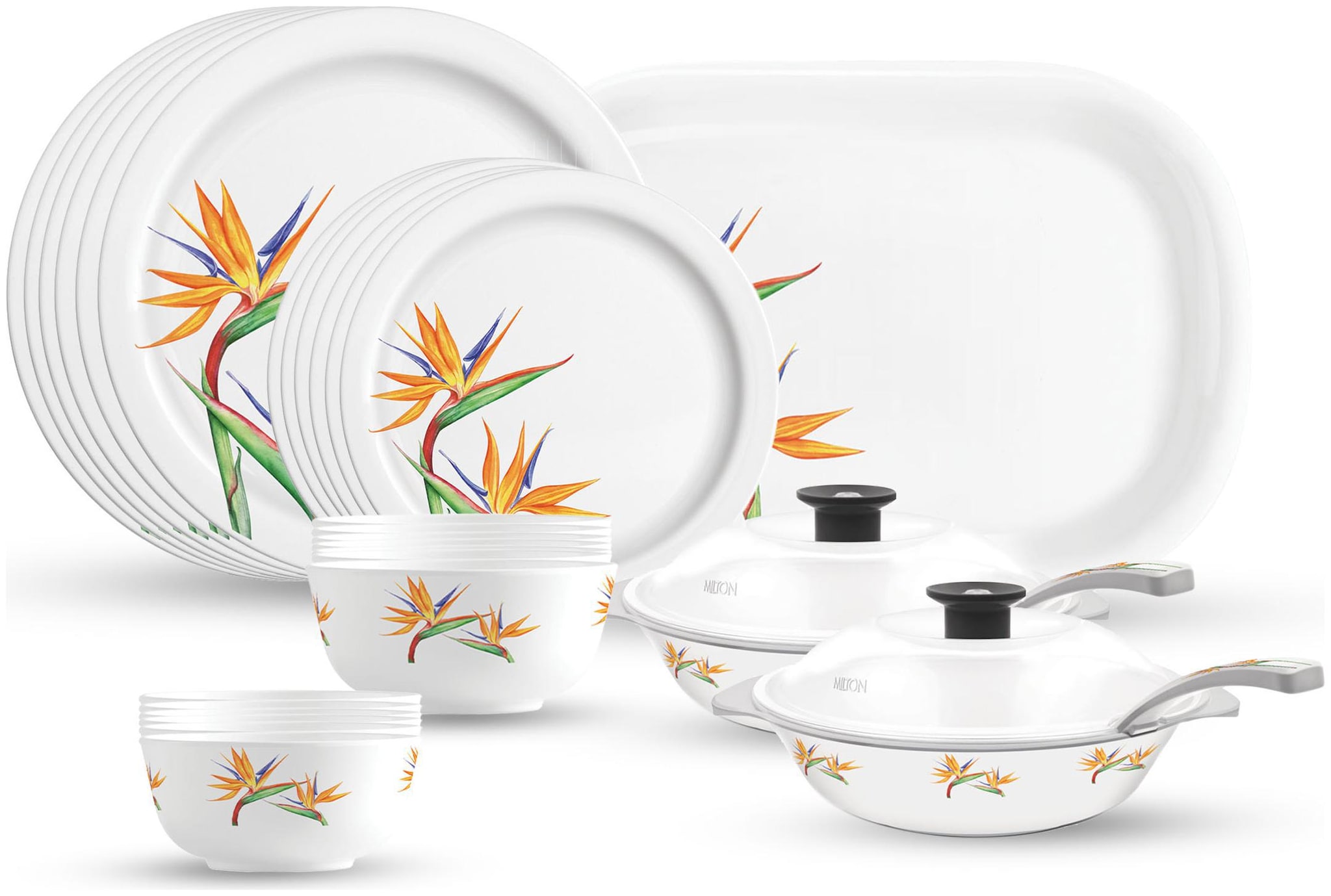 

Milton Lissome Round Bird Of Paradi Melamine Dinner Set of 31 pcs Ivory