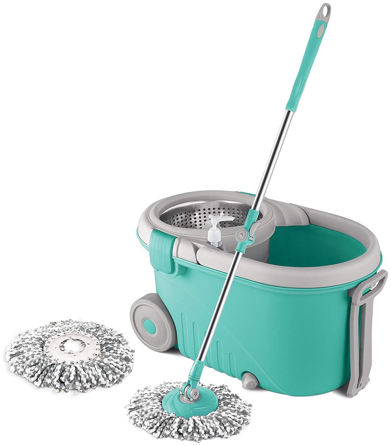 

Milton potzero by Milton Royale Steel Wringer Spin Mop With Big Wheels (Aqua Green Two Refills)