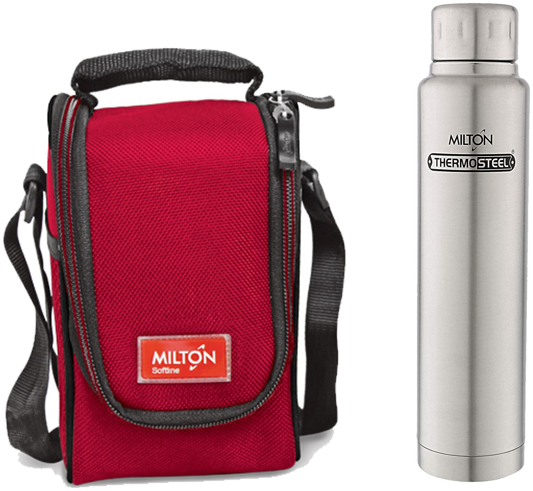 

Milton Red Full Meal 4 Softline Tiffin with Steel Plain 500 ml Elfin Thermosteel Insulated Steel Bottle