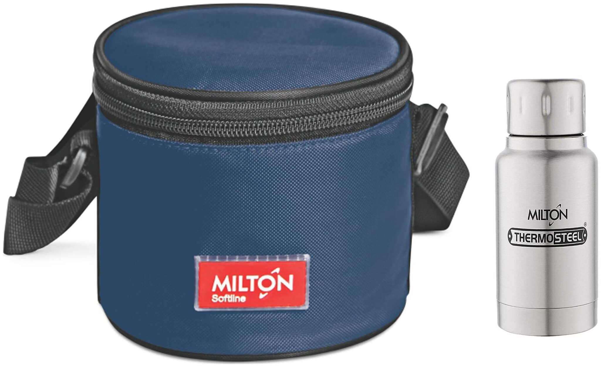

Milton Small Blue Healthy Meal Softline Lunch Pack with Steel Plain 160 ml Elfin Thermosteel Insulated Steel Bottle