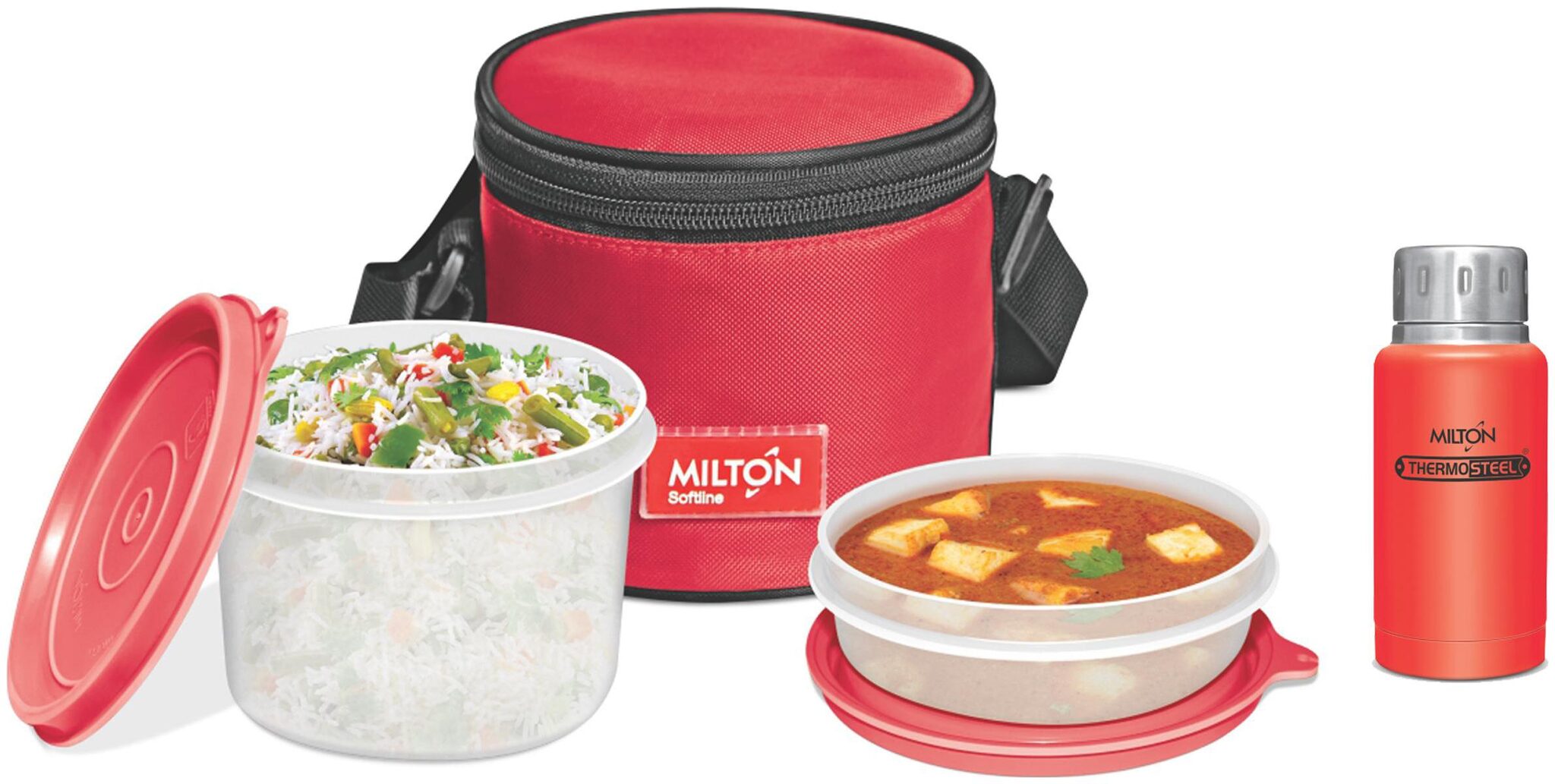 

Milton Small Healthy Meal Softline Lunch Pack with 160 ml Elfin Thermosteel Insulated Steel Bottle Red