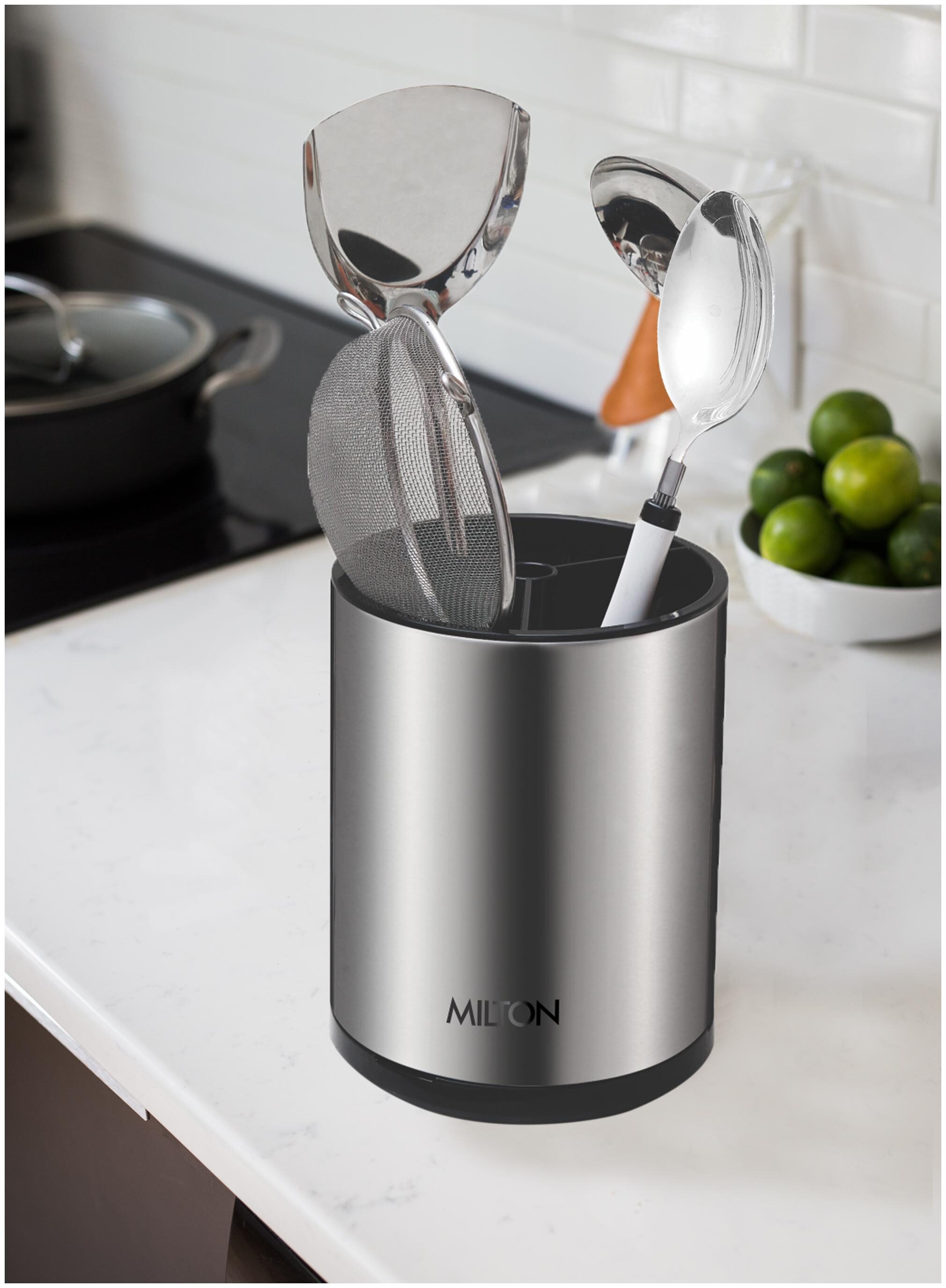 

Milton Stainless Steel Rotating cutlery Stand Silver