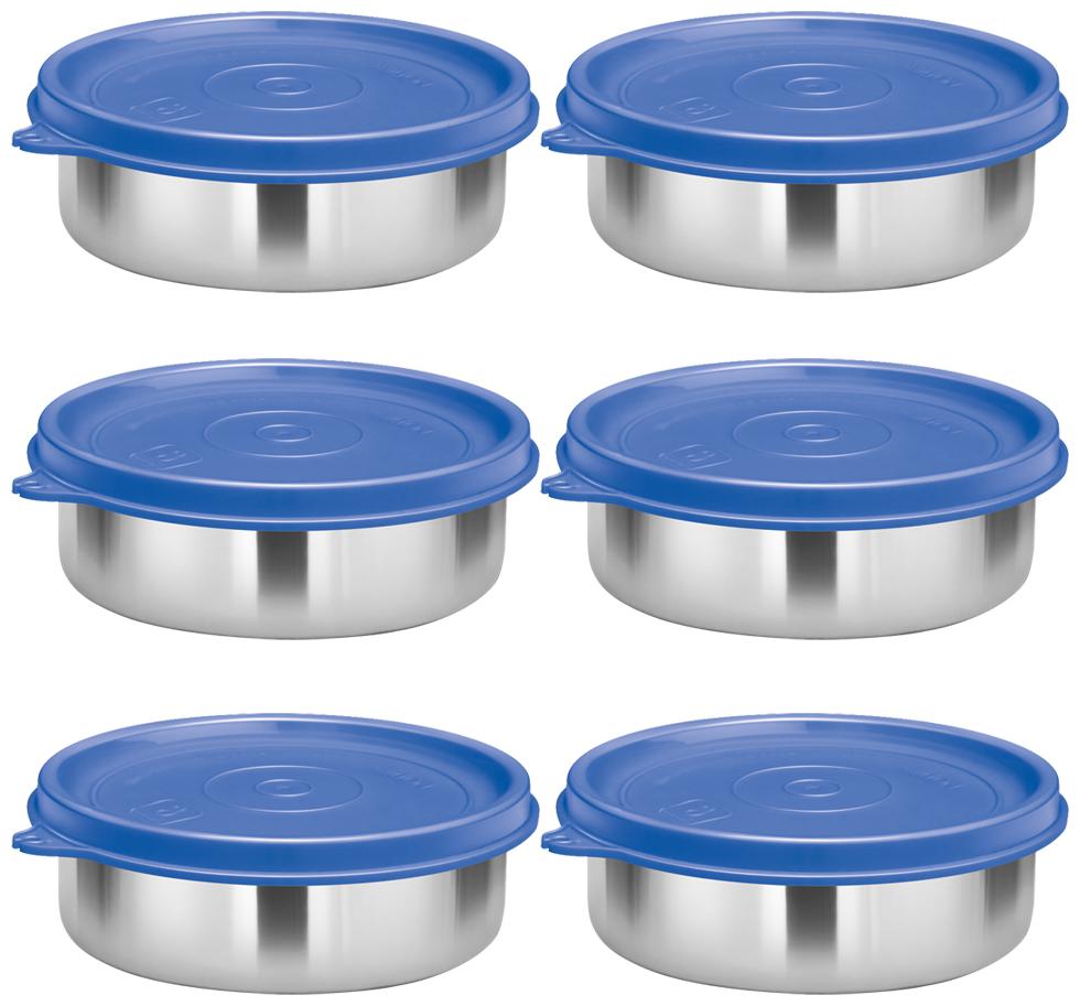 

Milton Stainless Steel Lunch Container Leak Proof Tiffin Daba for Office 200 ML Each Set of 6 Blue