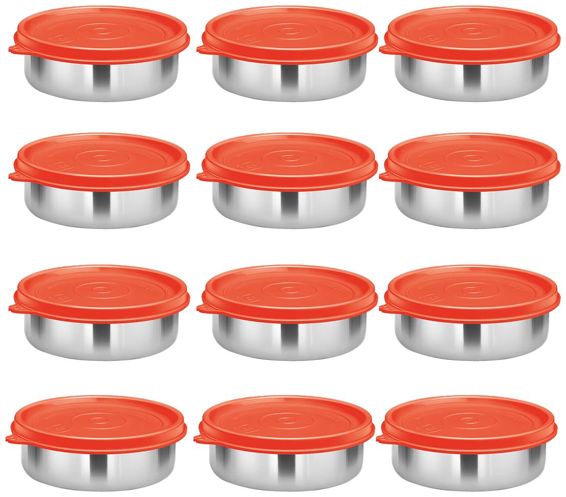 

Milton Stainless Steel Lunch Container Leak Proof Tiffin Daba for Office 200 ML Each Set of 12 Red