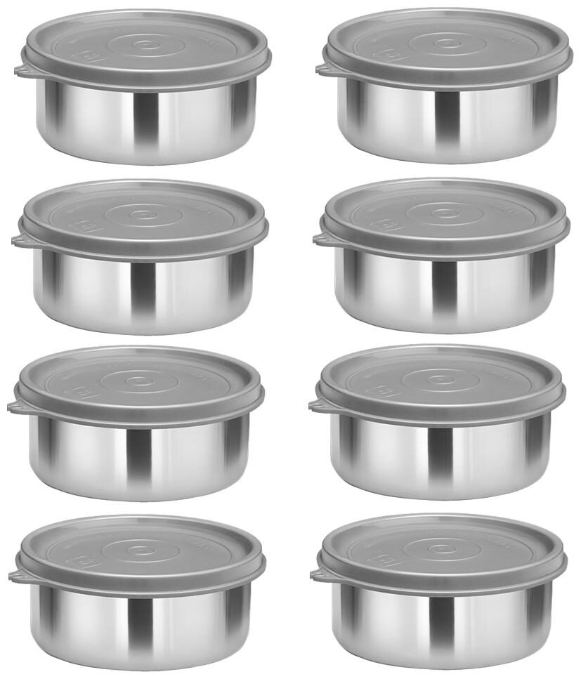 

Milton Stainless Steel Lunch Container Leak Proof Tiffin Daba for Office 320 ML Each Set of 8 Grey