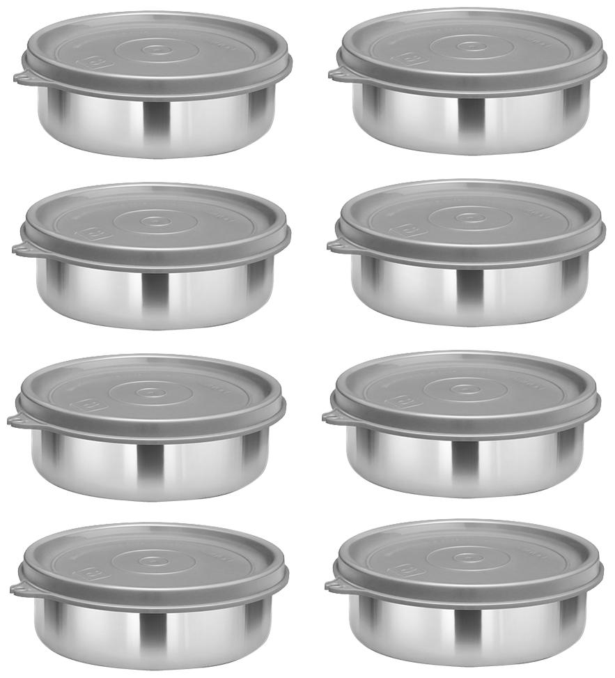 

Milton Stainless Steel Lunch Container Leak Proof Tiffin Daba for Office 200 ML Each Set of 8 Grey
