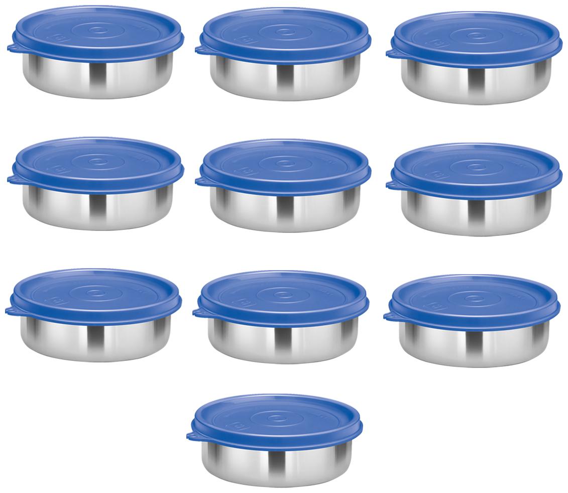 

Milton Stainless Steel Lunch Container Leak Proof Tiffin Daba for Office 200 ML Each Set of 10 Blue