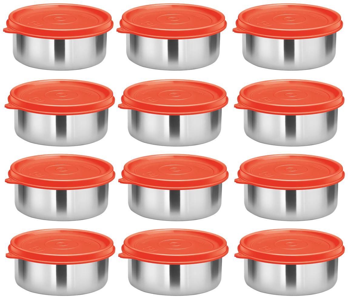 

Milton Stainless Steel Lunch Container Leak Proof Tiffin Daba for Office 320 ML Each Set of 12 Red