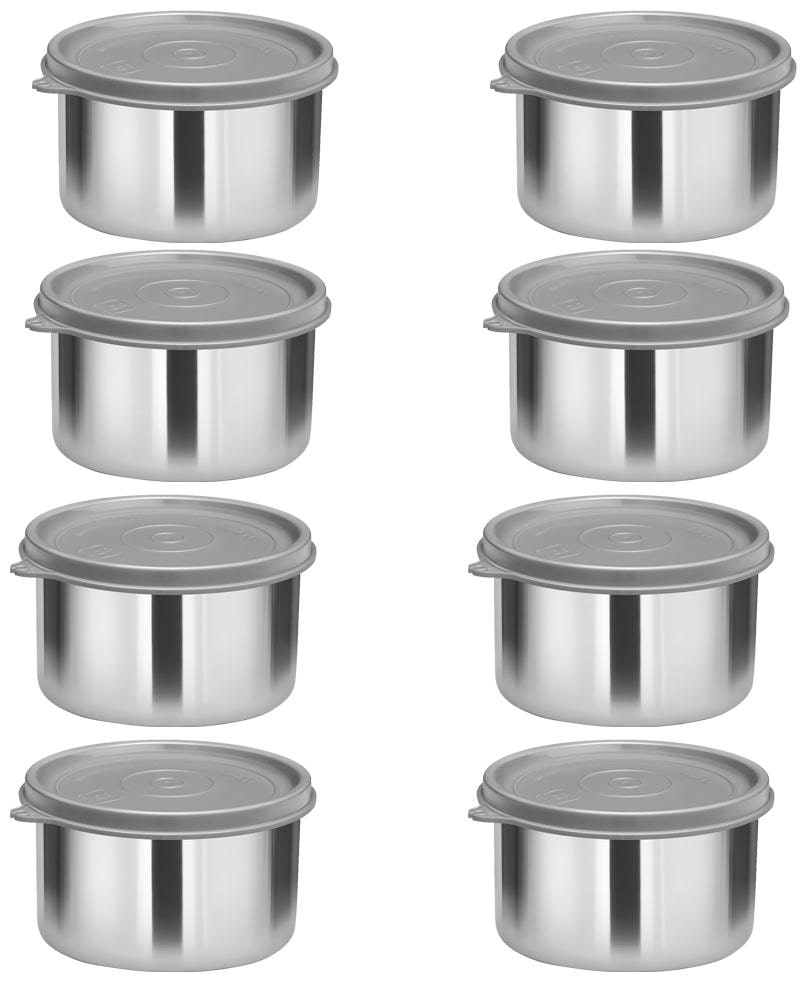 

Milton Stainless Steel Lunch Container Leak Proof Tiffin Daba for Office 500 ML Each Set of 8 Grey