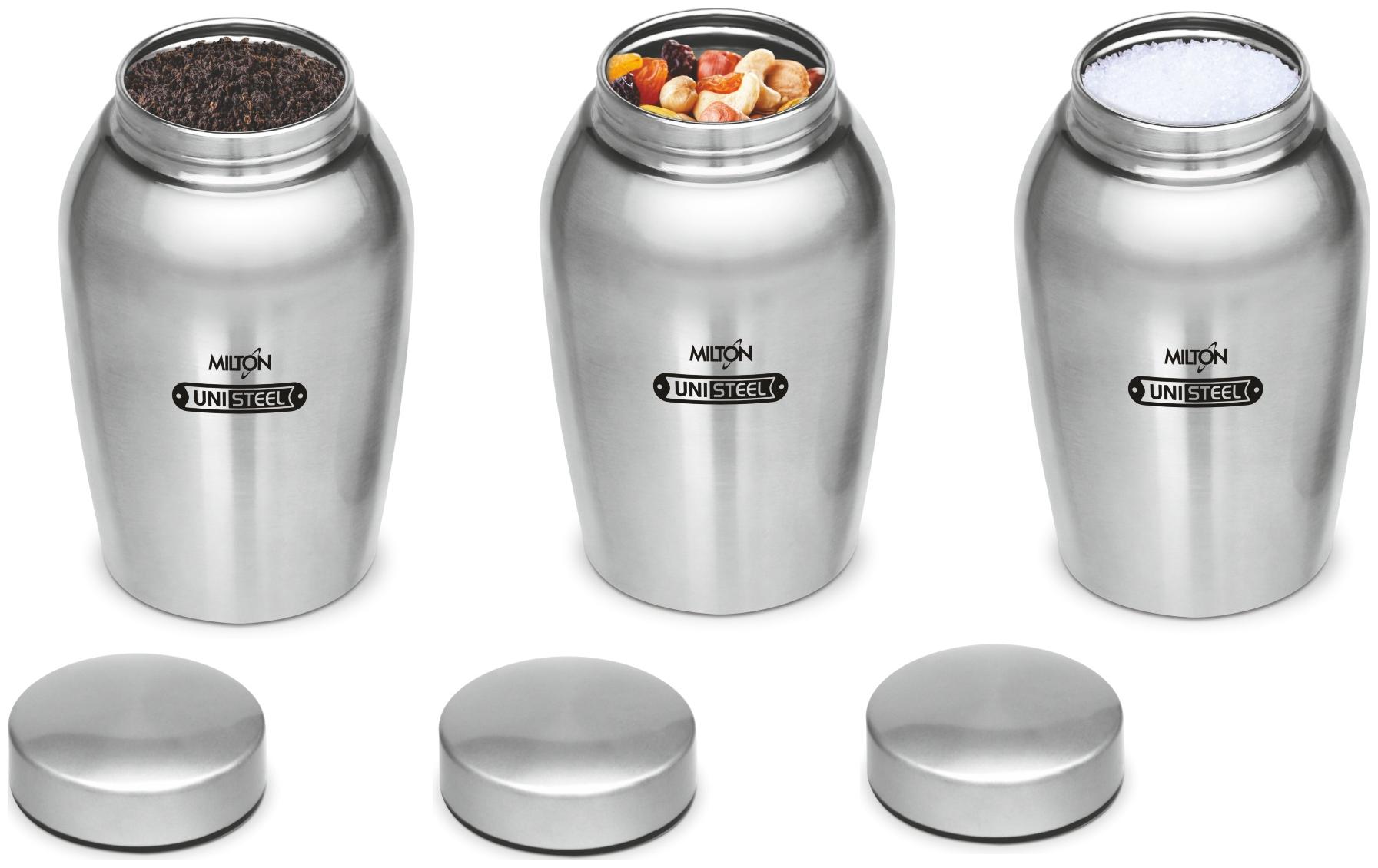 

Milton Steelex Air Tight Stainless Steel Container Jar 1100 ml Set Of 3 Silver