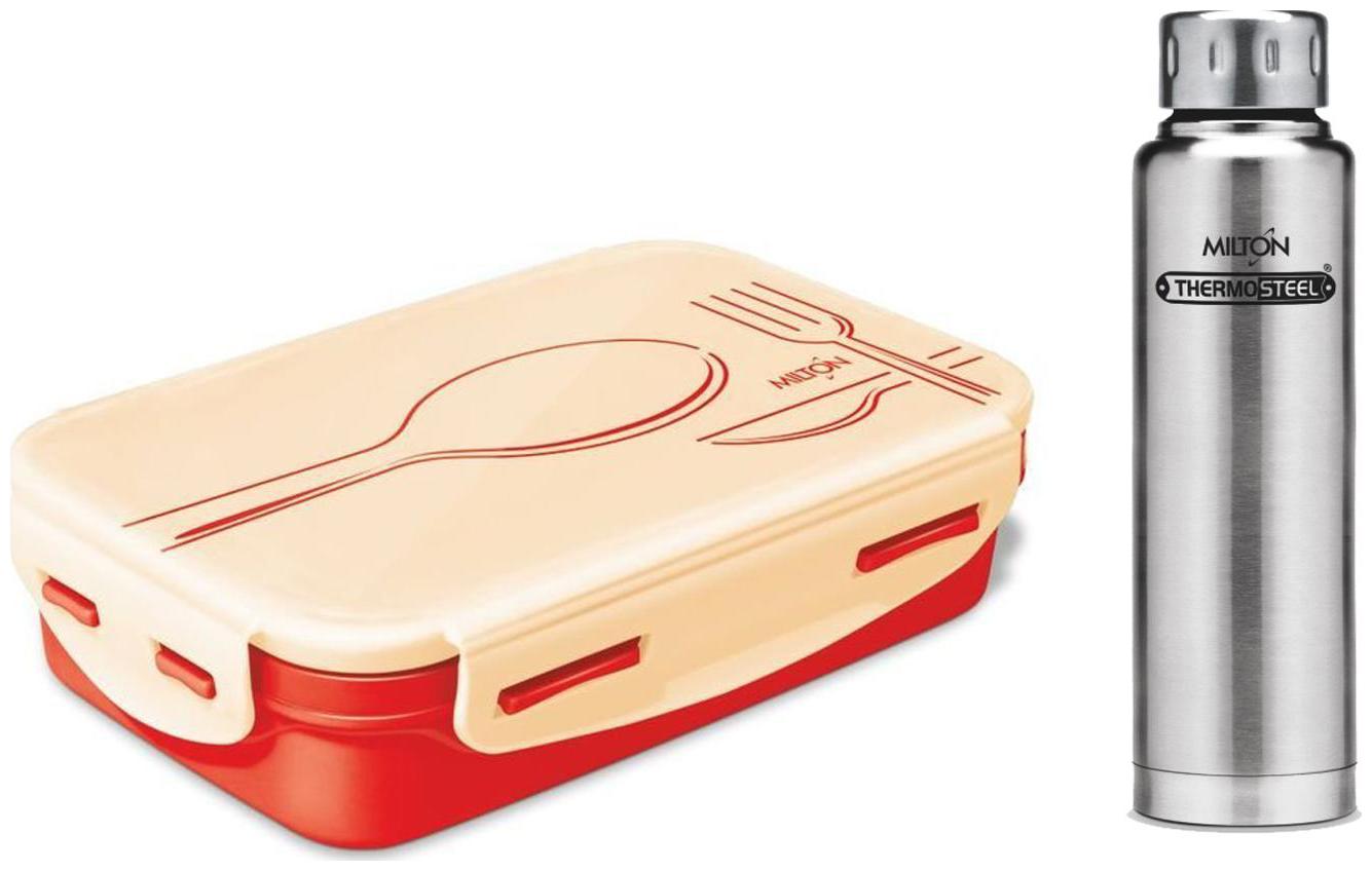 

Milton Steelplain Insulated Tiffin with Red Hot Cold Elfin Water Bottle 500 ml Combo
