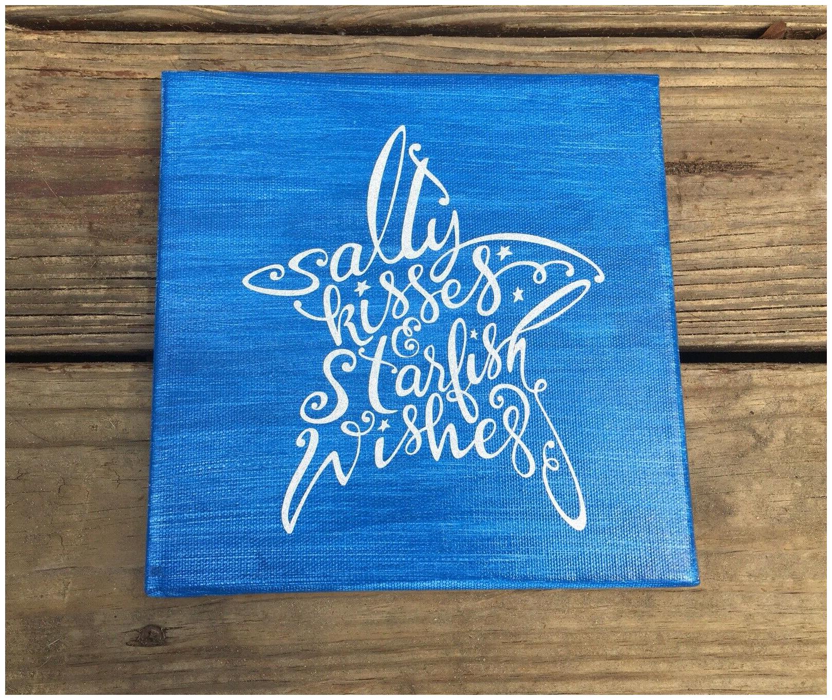 

Mini Canvas 8x8 Wall Decor Sign Salty Kisses Starfish Wishes Summer Mermaid