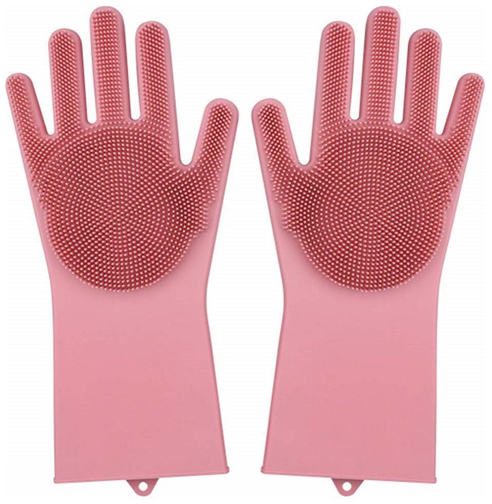 

Misaki Magic Silicone Scrubbing Hand Gloves Scrubber for Dishwashing and Pet Grooming Latex Free - Pink