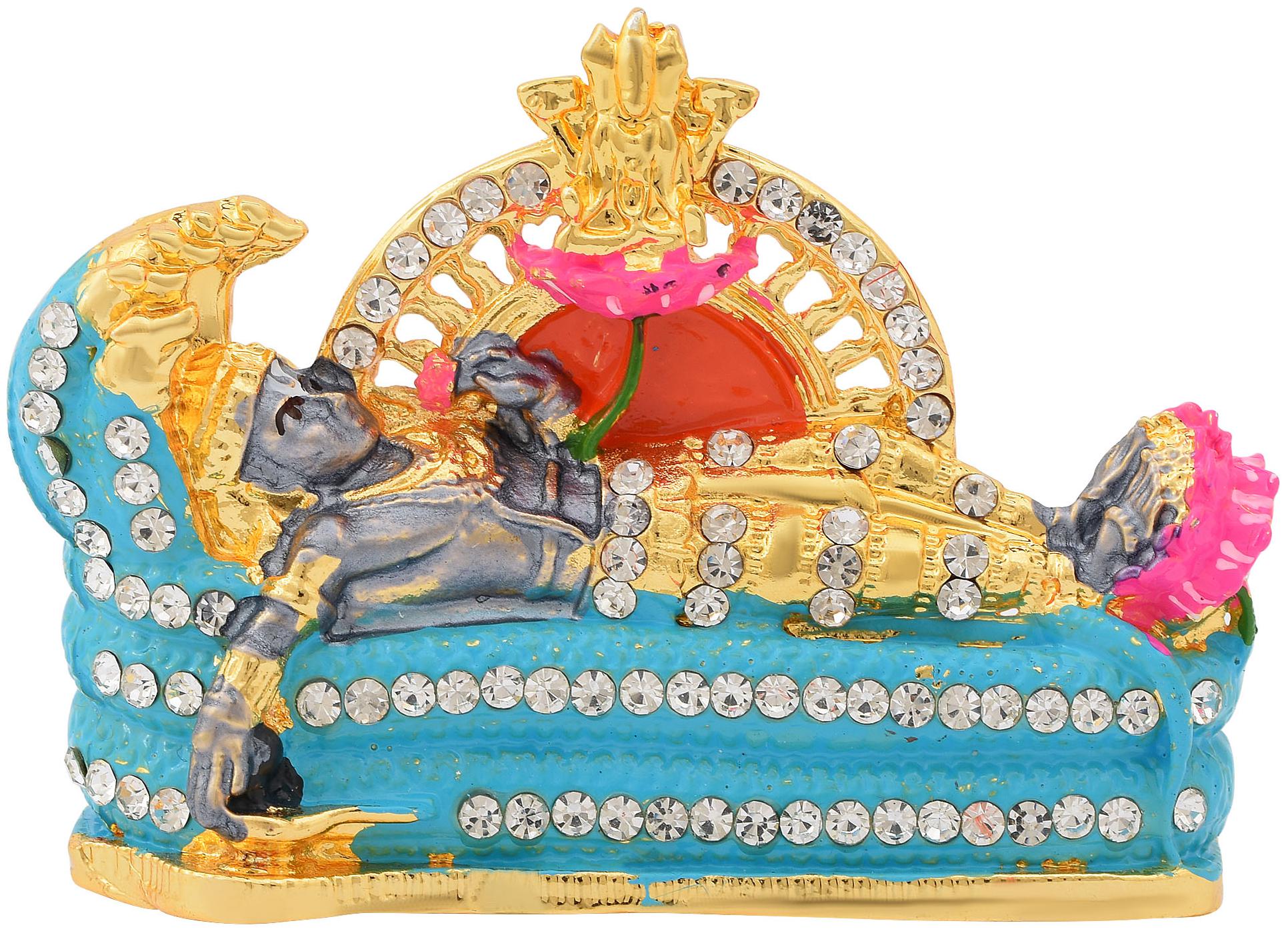 

MissMister Gold Plated Lord Vishnu Ananth Shayanam Posture Padmanabham Idol Stand Home Decor Hindu God