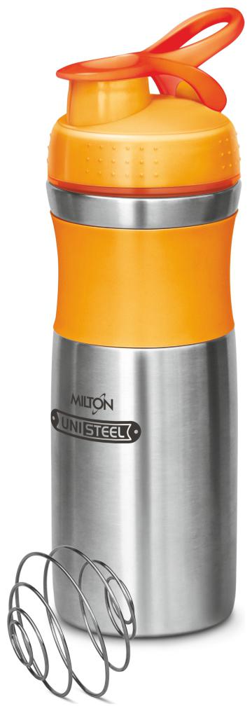 

Miton Promix 800 Unisteel Protein Shaker Stainless Steel Gym Bottle with SS Spring Ball 800 ml Orange