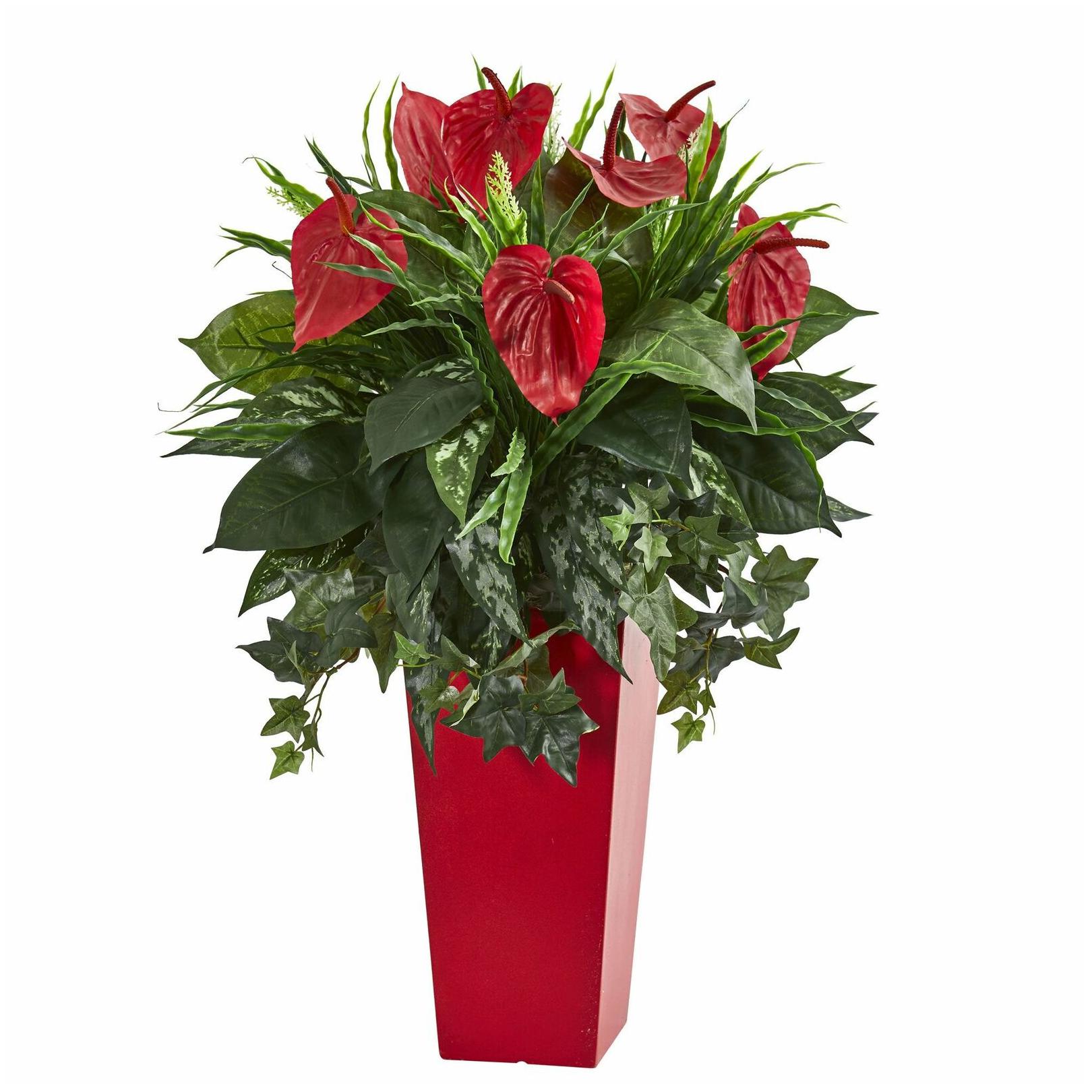 

Mixed Anthurium Artificial Plant in Red Planter