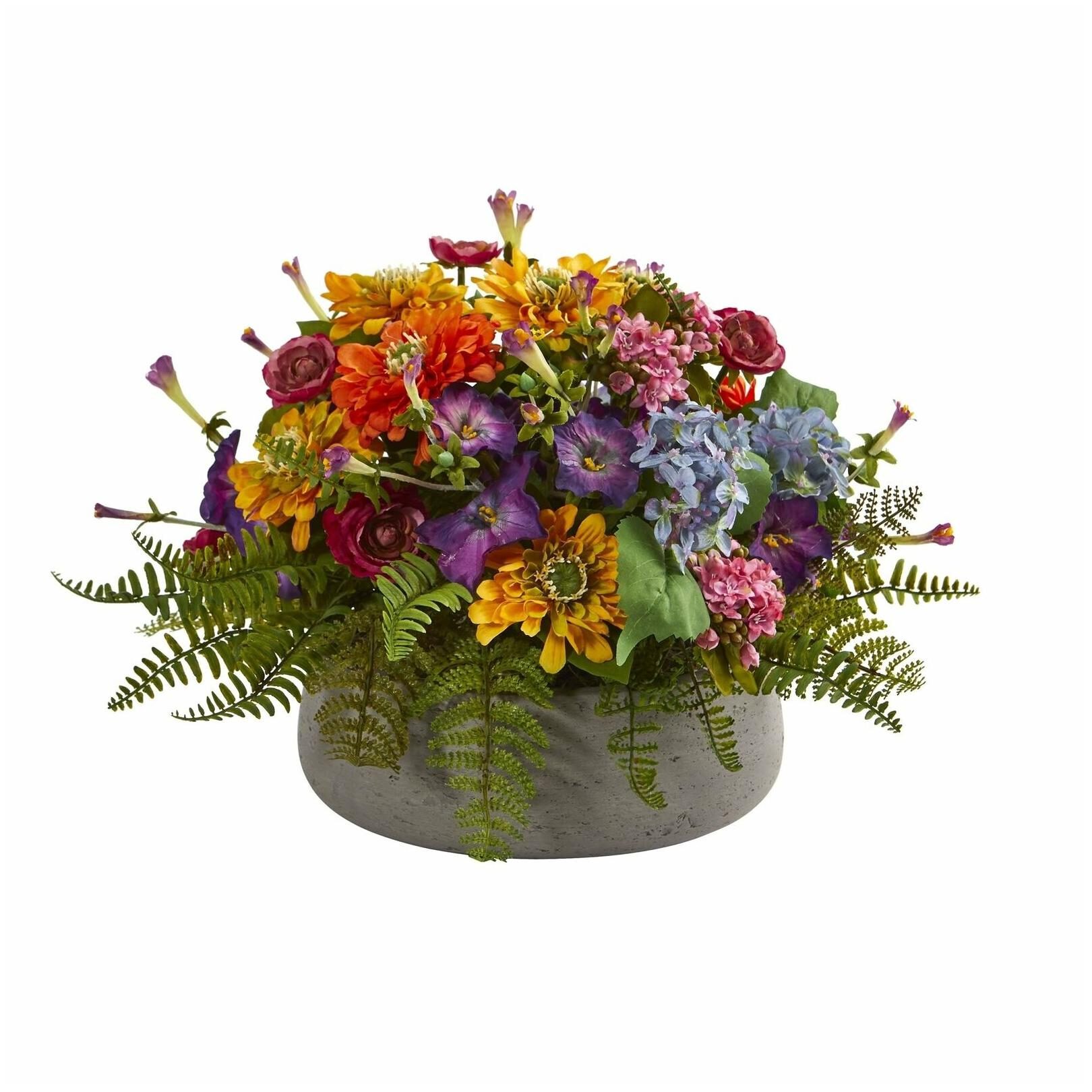 

Mixed Floral Artificial Arrangement in Stone Planter