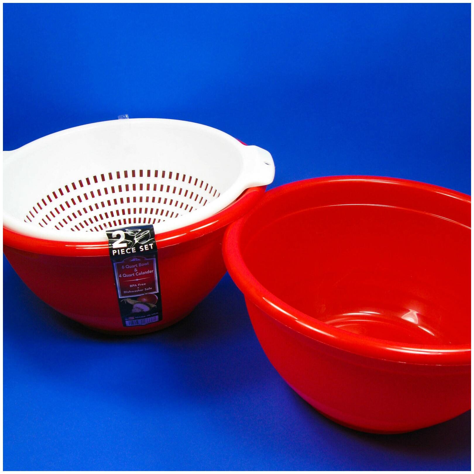 

MIXING BOWLS 2 - 6 qt COLANDER 1- 4 qt PARTY SERVING SET BPA FREE MADE IN USA