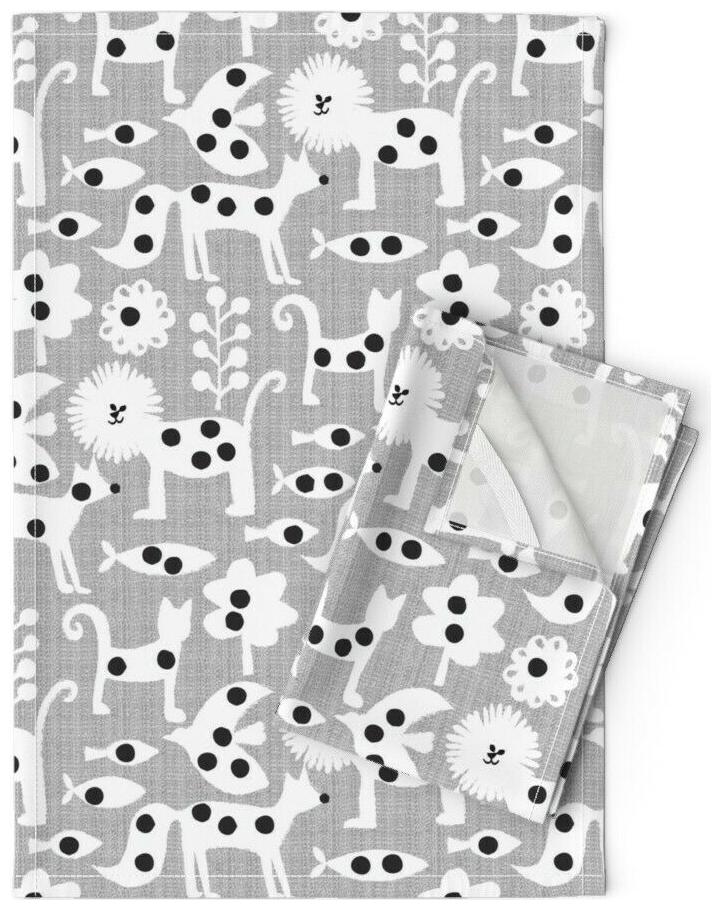 

Mod Animals Floral Botanical Polka Linen Cotton Tea Towels by Roostery Set of 2