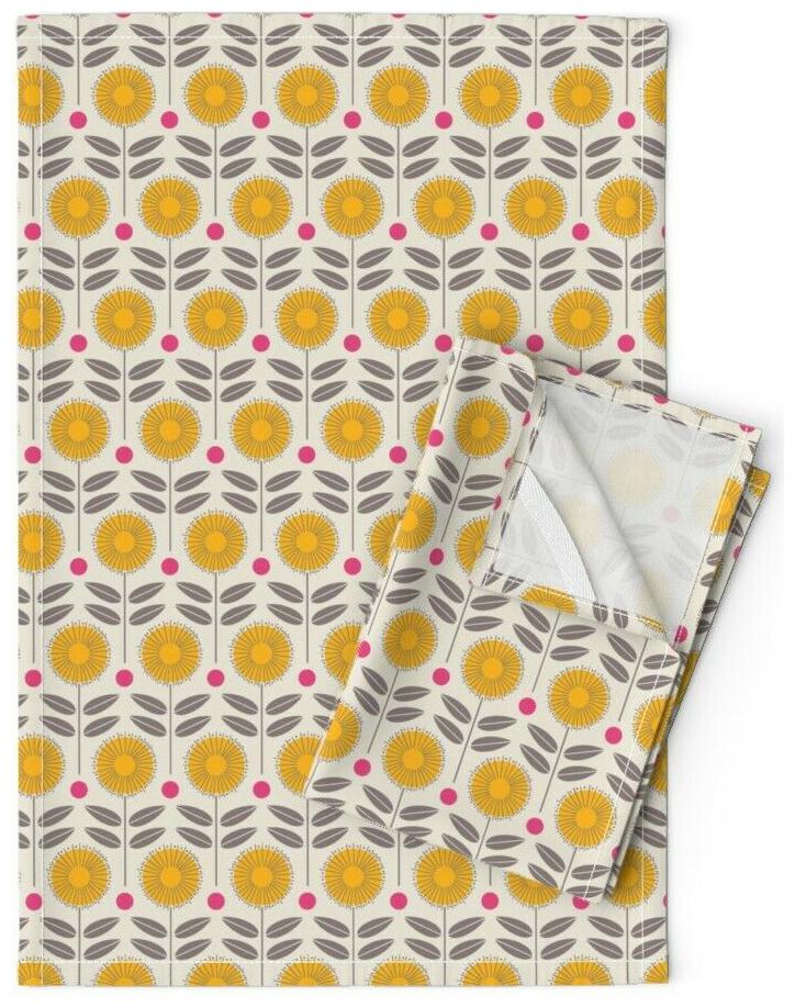 

Mod Flower Gold Hot Pink And Gold Linen Cotton Tea Towels by Roostery Set of 2