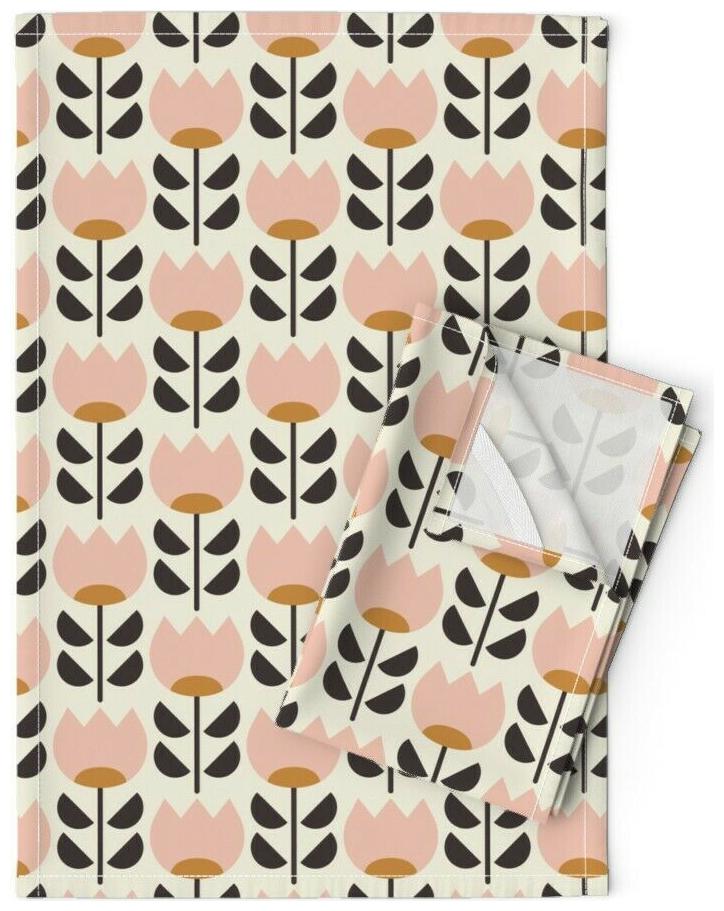 

Mod Spring Tulips Retro Vintage Linen Cotton Tea Towels by Roostery Set of 2