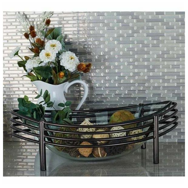 

Modern Iron and Glass Curved Oval Decorative Bowl Black