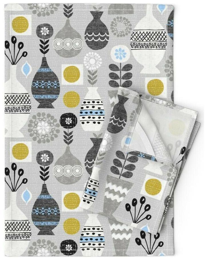 

Modern Vases Yellow Mod Retro Linen Cotton Tea Towels by Roostery Set of 2